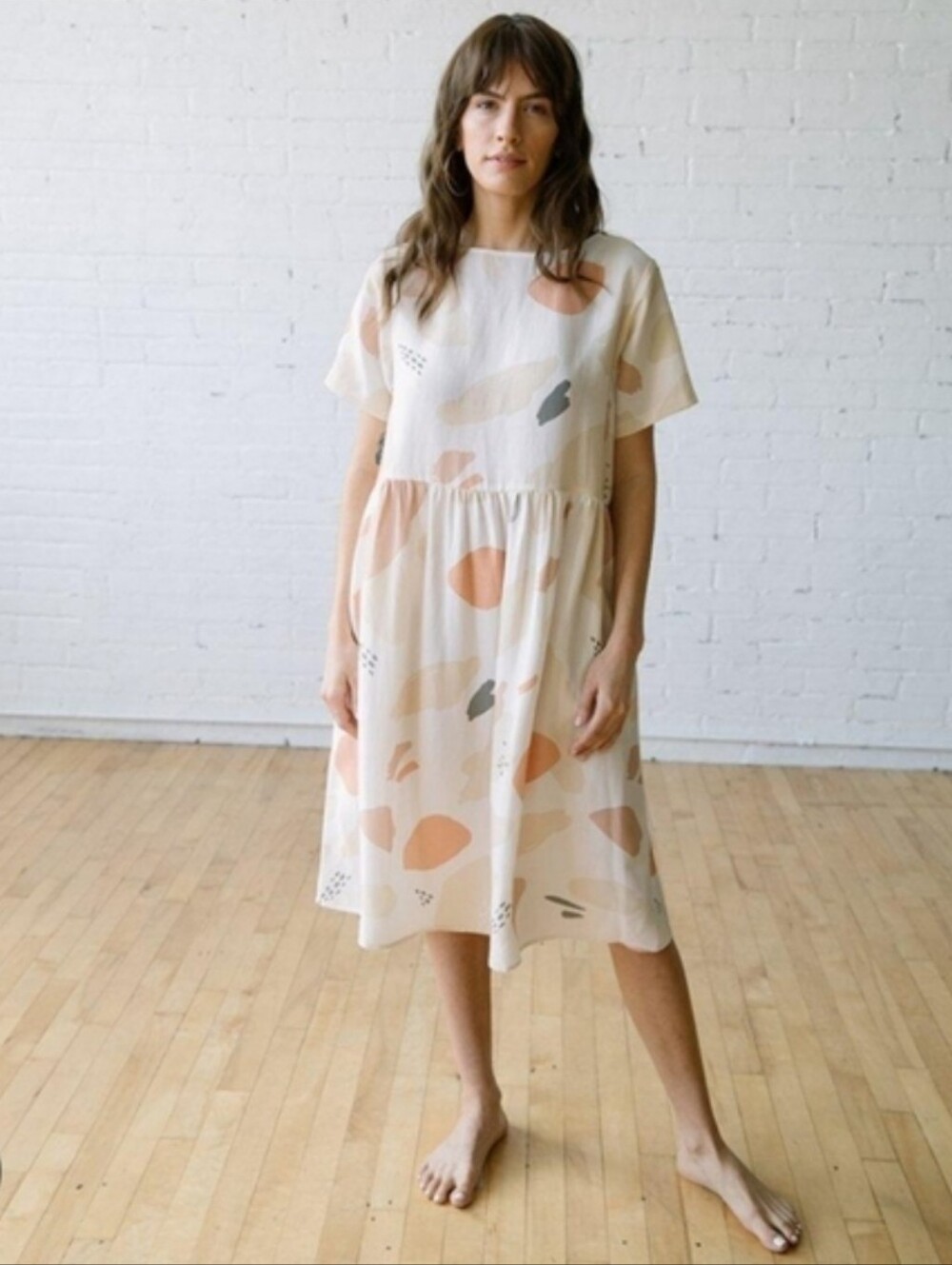 Tradlands Nico Dress Caroline Print Linen Blend Pockets Short Sleeve Women's XL